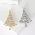 Baguette Crystal Christmas Tree Brooch in Gold or Silver Tone view 1
