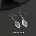 Antique Silver Tone Layered Diamond Long Hook Earrings view 4