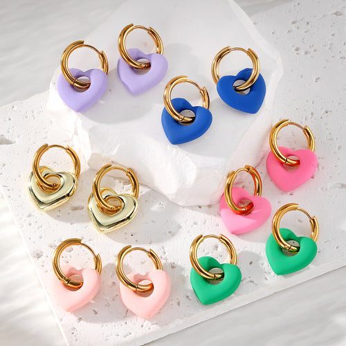 Main product view of gold Tone Acrylic Heart Hoop Earrings in Six Colors