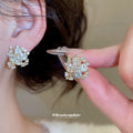 Purple Crystal Flower Cluster Stud Earrings Matching Jewelry Pair view 4