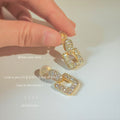 Gold Pave Crystal Teardrop Open Rectangle Clip-On Earrings view 1