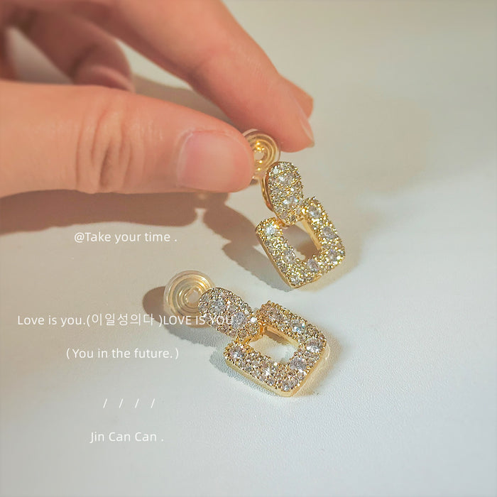 Gold Pave Crystal Teardrop Open Rectangle Clip-On Earrings