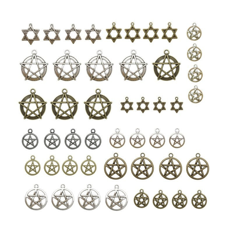 Vintage Zinc Alloy Tarot Card Pentagram Star Charm Pendant for DIY Necklace Bracelet