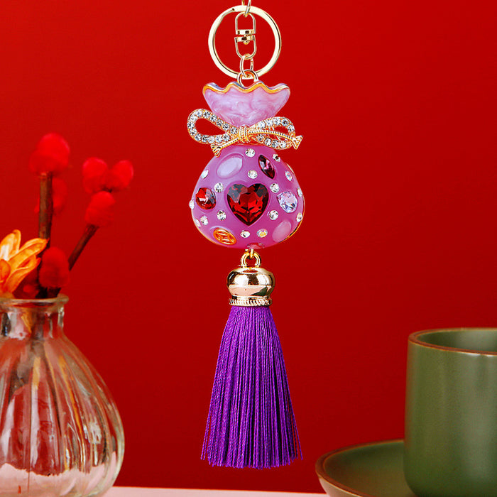 Jelly Heart Fortune Bag Keychains in Five Colors with Matching Tassels
