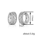 Baguette Crystal Wide Huggie Hoop Earrings in Silver Tone view 4