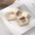 Cream and Caramel Woven Irregular Open Square Stud Earrings view 3