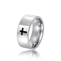 Steel Tone Black Cross Band Ring Minimalist Sizes 6-13 view 5