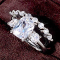 Silver-Tone Three-Piece Rectangular Solitaire Ring Set view 2