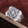 Silver Tone Mens Wide Band Clear Stone Cluster Ring view 1
