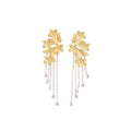 Gold and Silver Floral Branch Long Chain Tassel Stud Earrings view 5