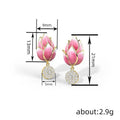 Gold Tone Pink Lotus Bud Stud Earrings Clear CZ Drop view 4