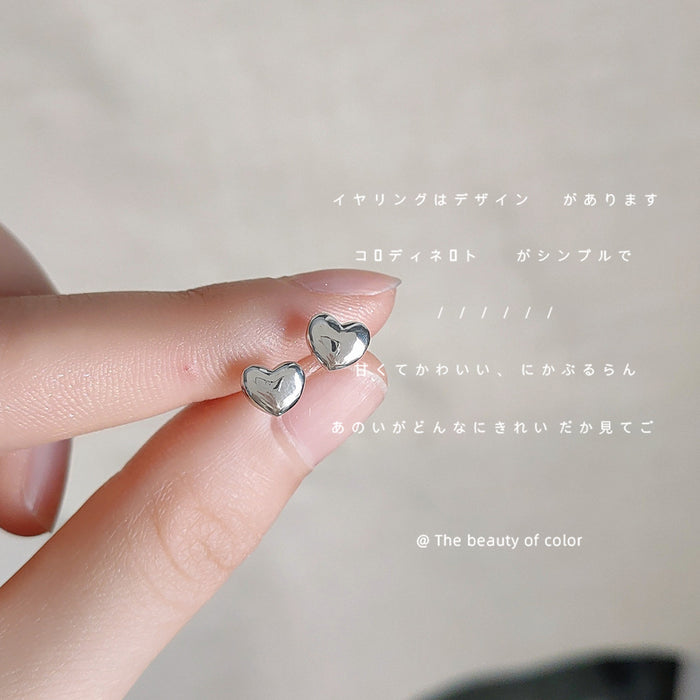 Mini Smooth Heart Stud Earrings Silver Or Gold Tone