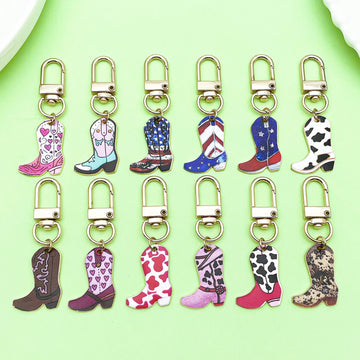 Western Boot Charm Keychains in 12 Colorful Cowboy Styles
