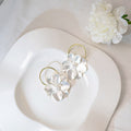 White Petal Gold Hoop Double Flower Statement Earrings view 6