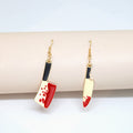 Gold and Silver Tone Blood Splatter Knife Hook Earrings view 4