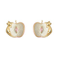 Gold Tone White Apple Cat And Pink Stone Stud Earrings For Women view 5