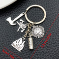 Antique Silver Firefighter Tools and Flame Metal Keychain view 6