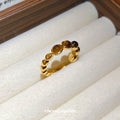 Gold Open Ring Round Brown Tiger Eye Cabochon Band view 2