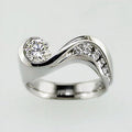 Silver Tone Wave Shape Clear CZ Accent Finger Ring view 2