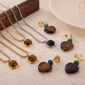 Gold Steel Cushion Stone Pendant Necklace Heart Drop Earrings view 2