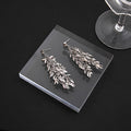 Metal Leaf Wheat Tassel Drop Earrings Gold Silver Tone view 2