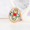 Gold Tone Silver Tone Oval Cross Enamel Pearl Look Metal Brooch Pin view 3
