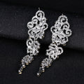 Black Silver Tone Crystal Scroll Dangle Openwork Metal Dangle Earrings view 2