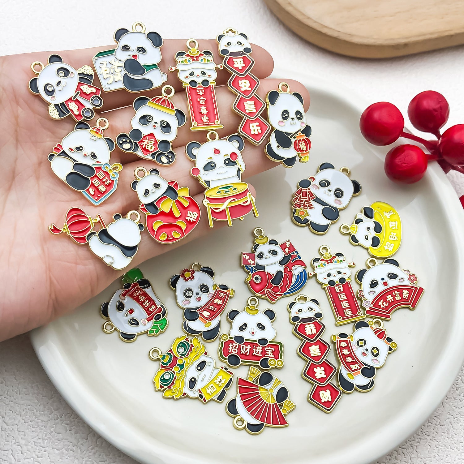 Enamel Zinc Alloy Panda Bear Cat Charm Pendant for Chinese Style DIY Necklace Keychain Jewelry