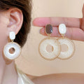 Woven Circle Drop Earrings In Nine Color And Back Styles view 3