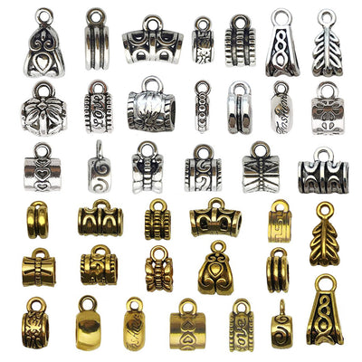 Gold-tone spacer bead beads arranged on a light background