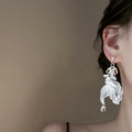 Textured Leaf Drop Earrings In Gold And Silver With Decorative Details view 3