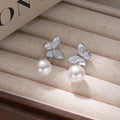 Silver Clear Butterfly Pearl Look Dangle Stud Earrings view 4