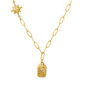 Gold Star Textured Square Zircon Pendant Paperclip Chain Necklace view 5