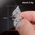 Double Leaf Baguette Stone Adjustable Open Ring Silver Tone view 5
