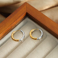 Two Tone Gold Steel Hammered Huggie Hoop Earrings Pair view 3