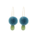 Pom Pom Teardrop Hook Earrings In Blue Green And Pink view 5