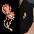 Orange Tulip Crystal Metal Brooch Pin for Jackets and Lapels view 4
