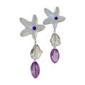 White Starfish Drop Earrings With Purple Bead Dangles view 5