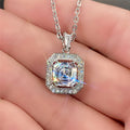 Rectangular Double Halo Pendant Necklace in Polished Metal view 2