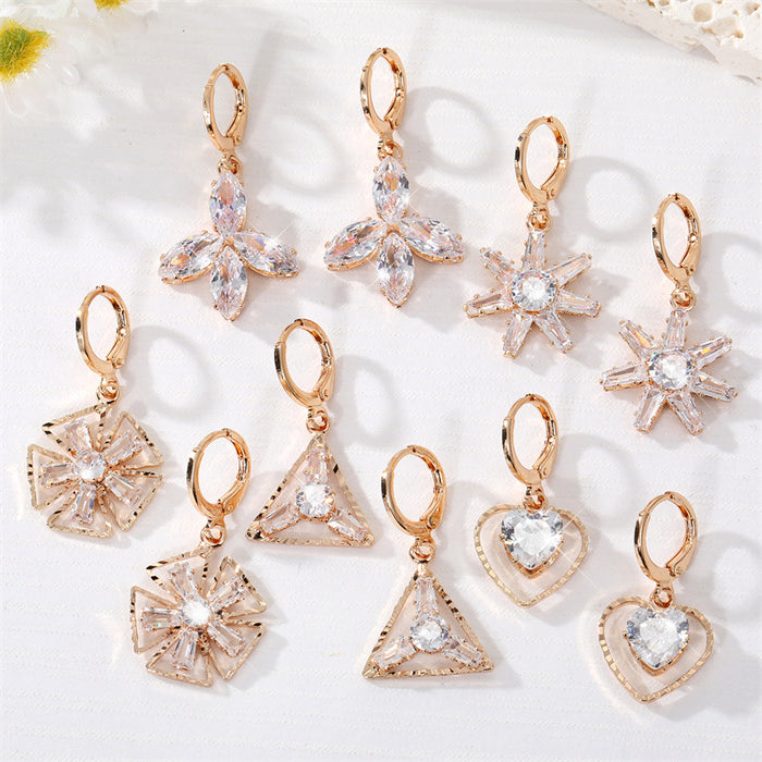 Gold Tone Clear Crystal Geometric Huggie Drop Earrings in Five Designs