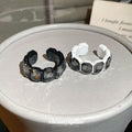 Hexagon Smoky Stone Open Cuff Rings Black and White view 2