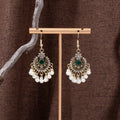 Black and Green Antique Silver Pearl Look Hook Earrings view 7