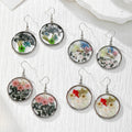 Silver Tone Round Pressed Flower and Stone Drop Earrings view 1