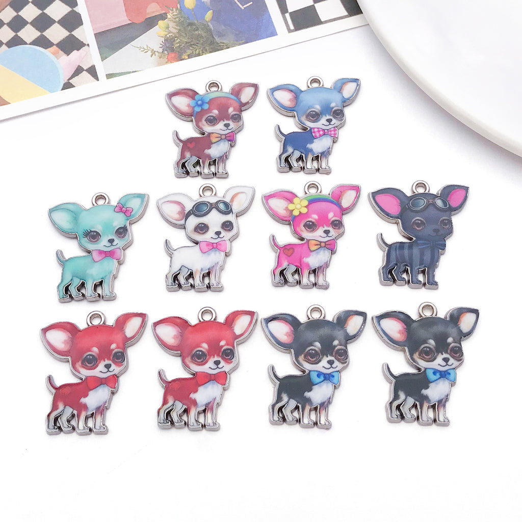 Printed Zinc Alloy Chihuahua Dog Charm Pendants for Earrings Bracelet Necklace Jewelry Making