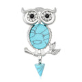 Turquoise Belly Owl Brooch With Crystal Eyes and Hanging Drop view 5