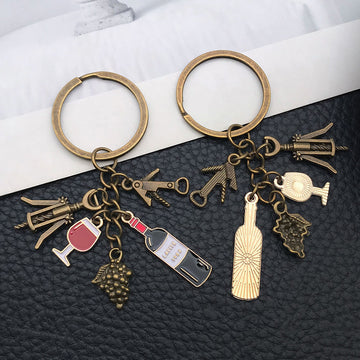Four Finish Wine Opener Bottle Glass and Grape Keychains