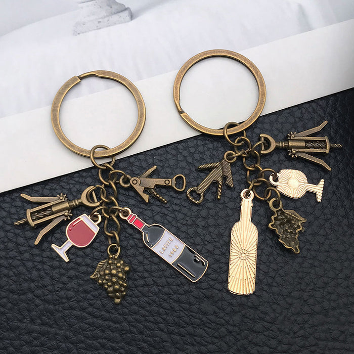 Four Finish Wine Opener Bottle Glass and Grape Keychains
