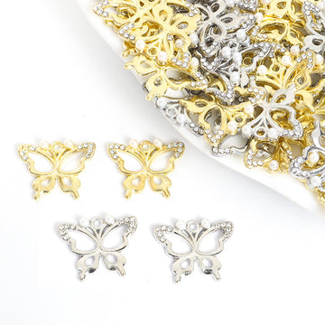 Pearl Body Crystal Butterfly Charms in Gold and Silver Tones