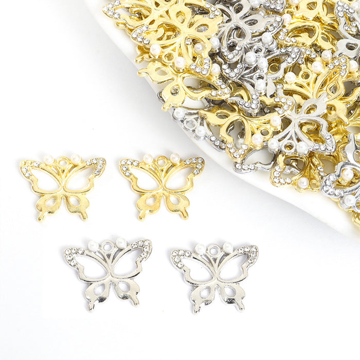Pearl Body Crystal Butterfly Charms in Gold and Silver Tones