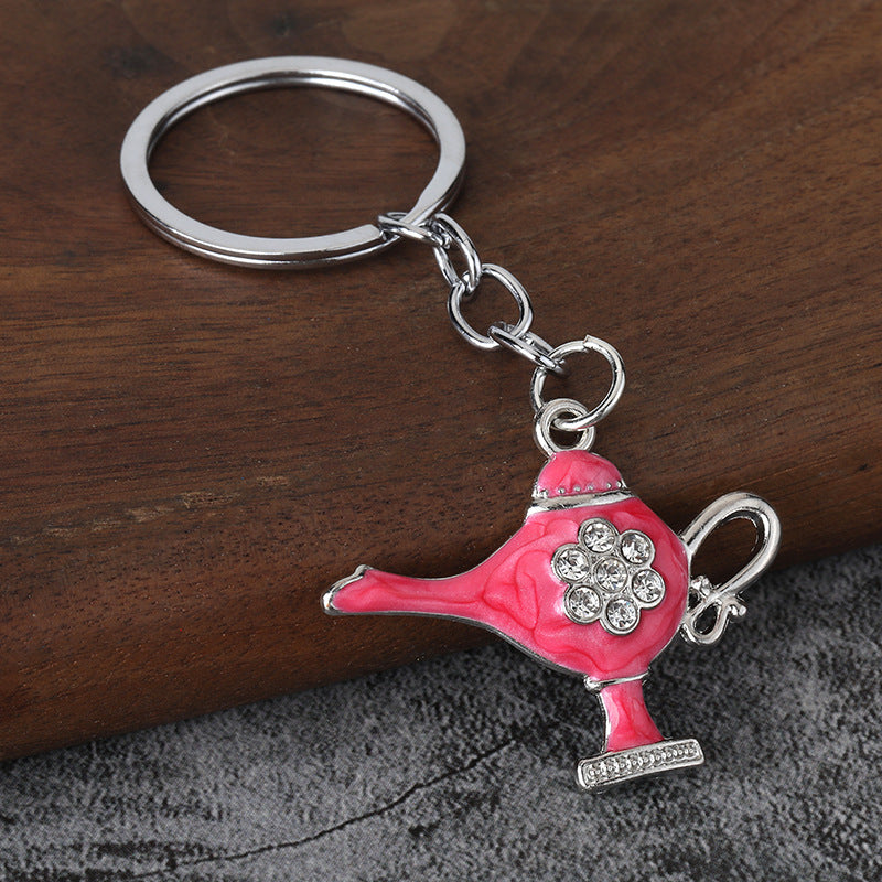 Colorful Aladdin Lamp Zinc Alloy Souvenir Gift Keychain Bag Charm